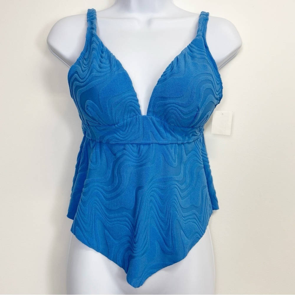 Bar iii Tankini Top Womens XL Cobalt Blue Textured Heat Wave Swim NWT